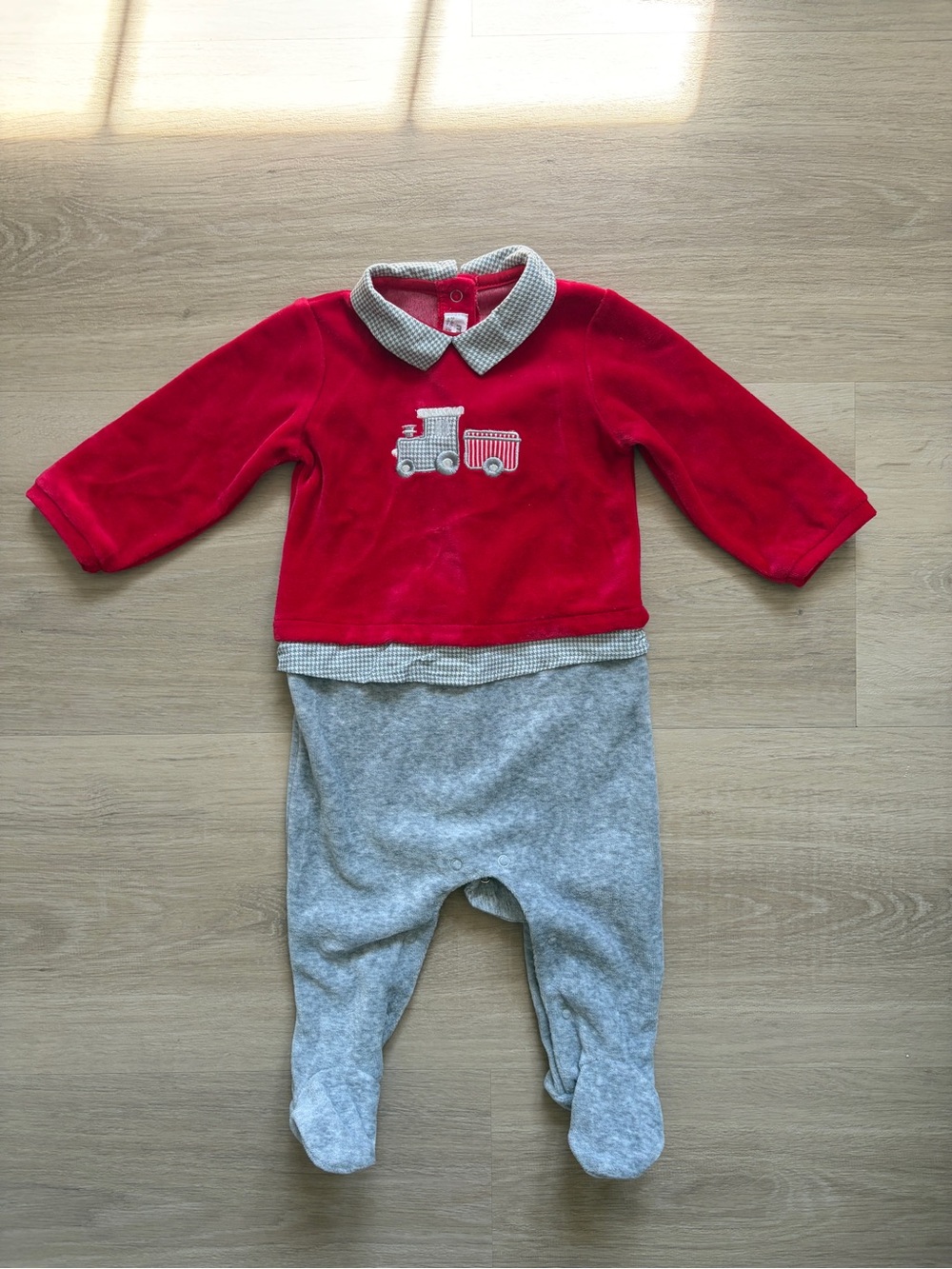 Mayoral Baby Red Velour Train Footie Sleeper 3-6M